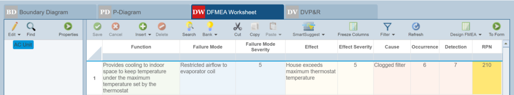 FMEA Worksheet screenshot