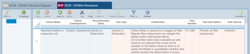 RCM Worksheet screenshot