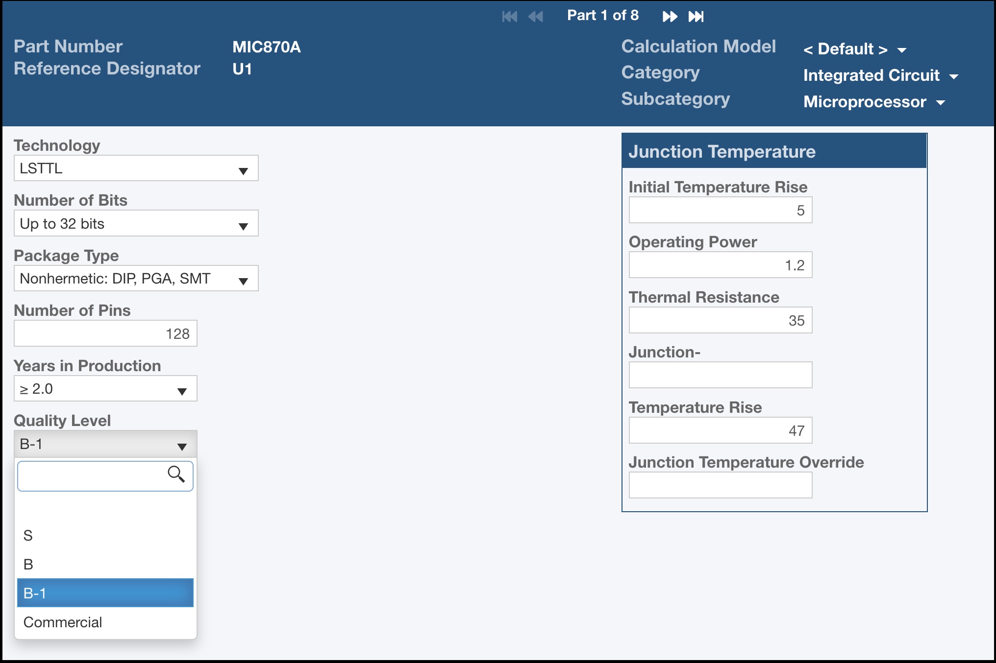 Relyence Reliability Prediction Part Form