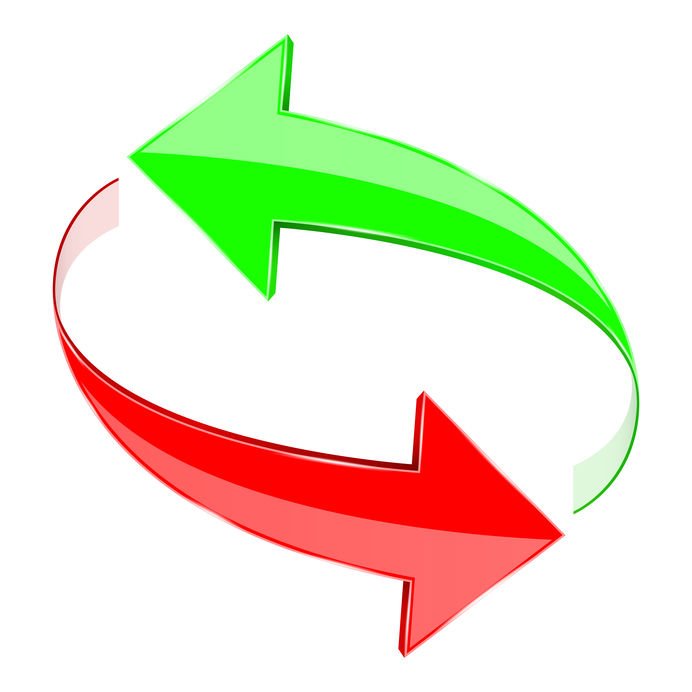 Red and green arrows in flowing motion