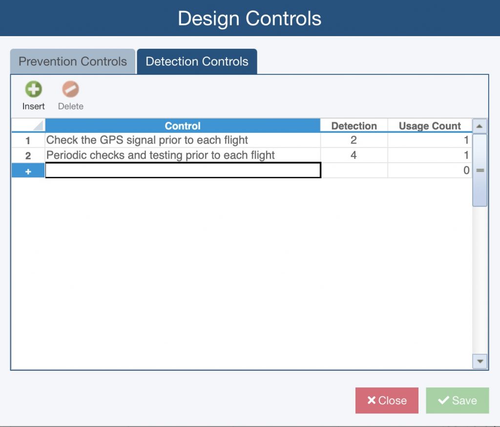 Relyence FMEA Detection Controls Table