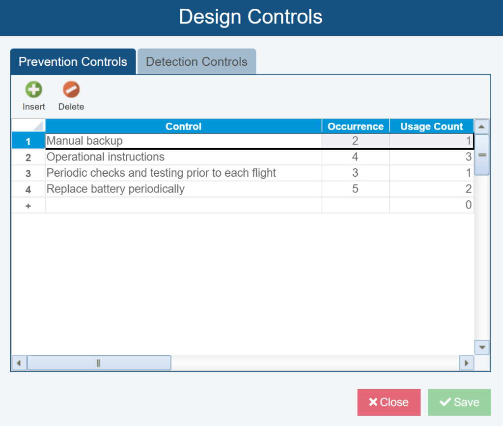 Prevention Controls Dialog Screenshot