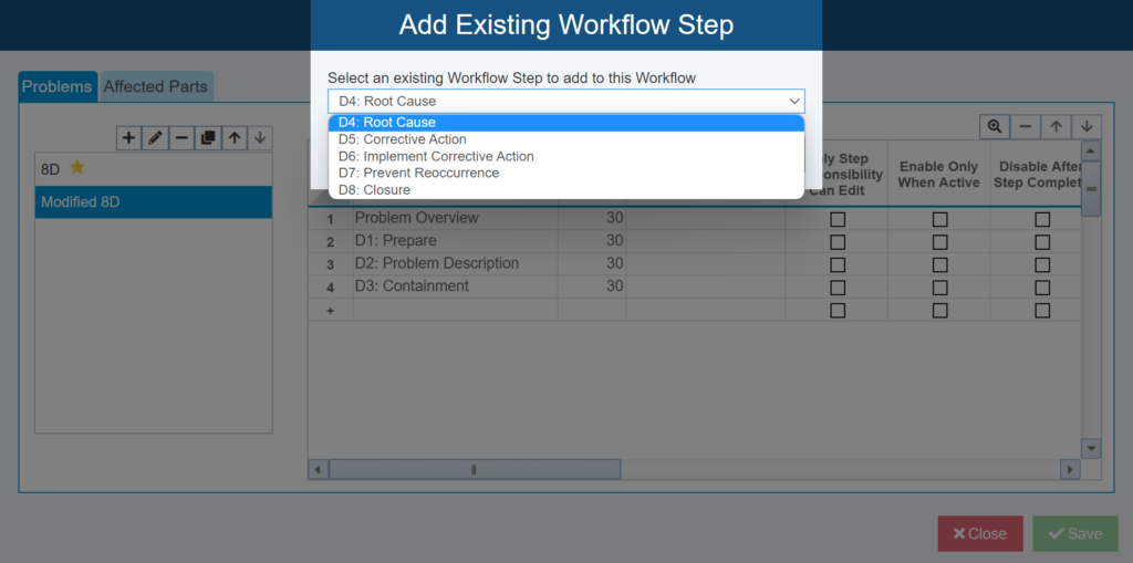Add Workflow Step Dialog Screenshot