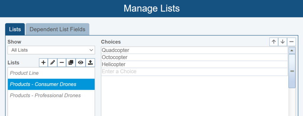 Lists Example - Product Lists