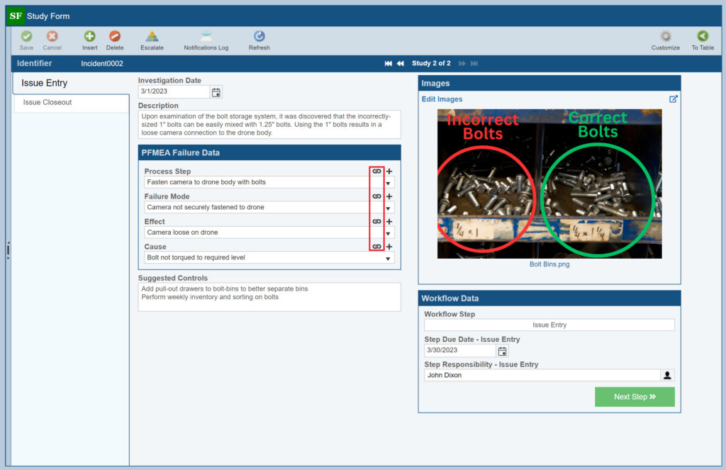 FRACAS Existing Failure Mode screenshot