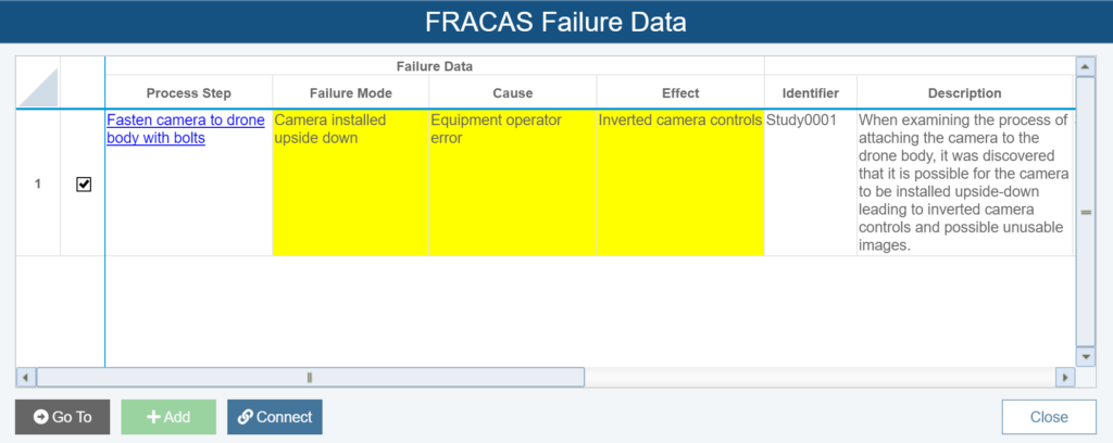 Failure Data Control - New Failure Mode screenshot