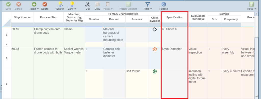 Customize Characteristics - Control Plan screenshot