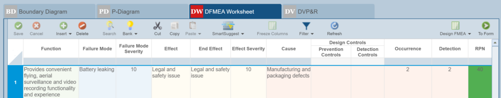 FMEA Worksheet screenshot