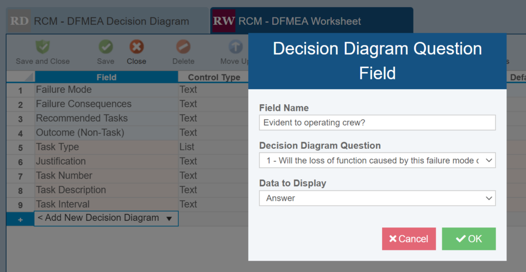 RCM Worksheet Customize screenshot