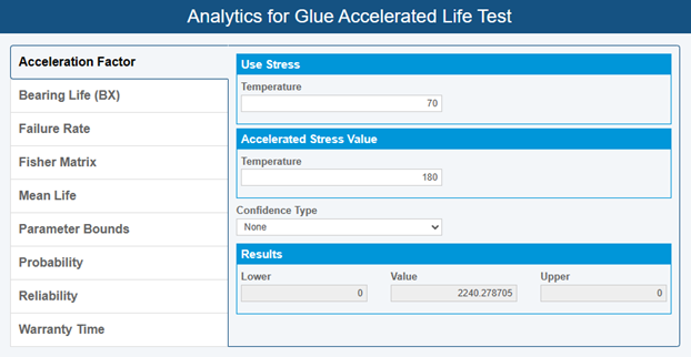 Acceleration Factor Analytics calculator screenshot