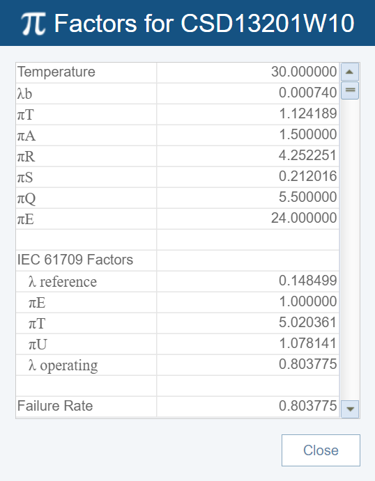 Transistor Part with IEC data pi factors screenshot