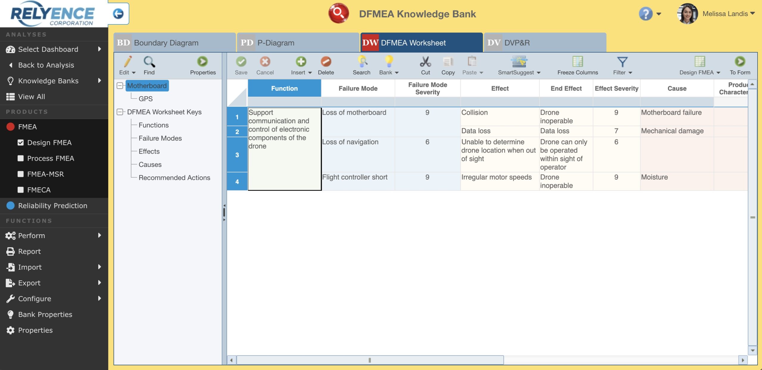 Highlighted DFMEA Knowledge Bank screenshot