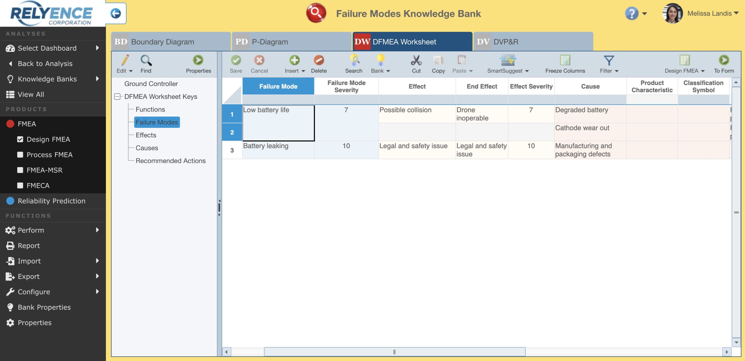 Failure Modes Knowledge Bank screenshot