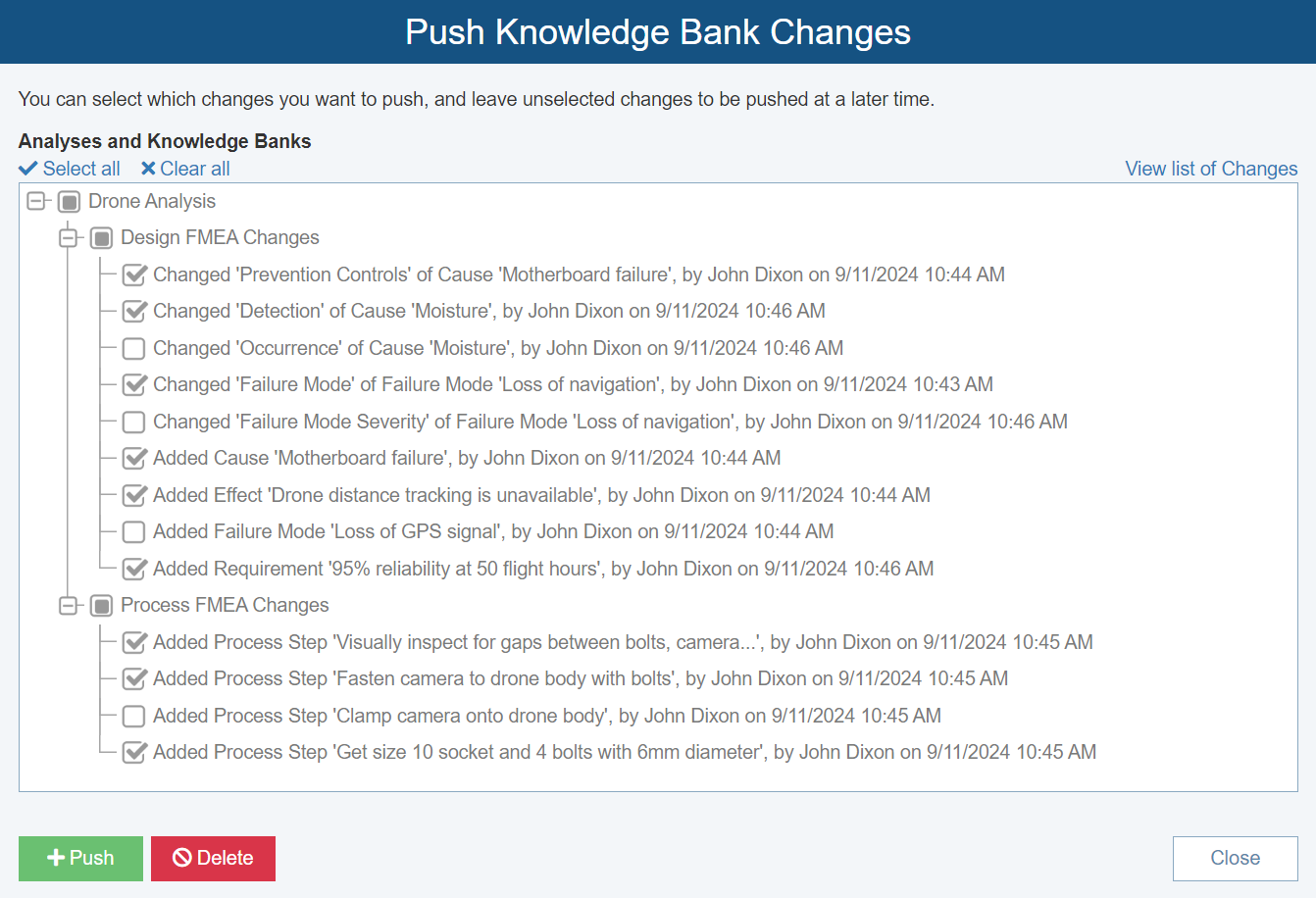 Screenshot of pushing data from Knowledge Bank