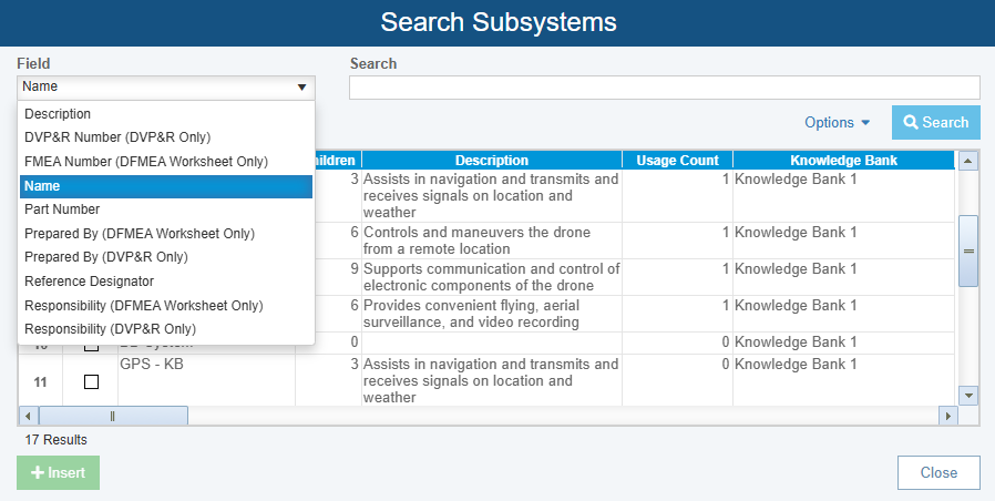 Screenshot of searching data from the Knowledge Bank