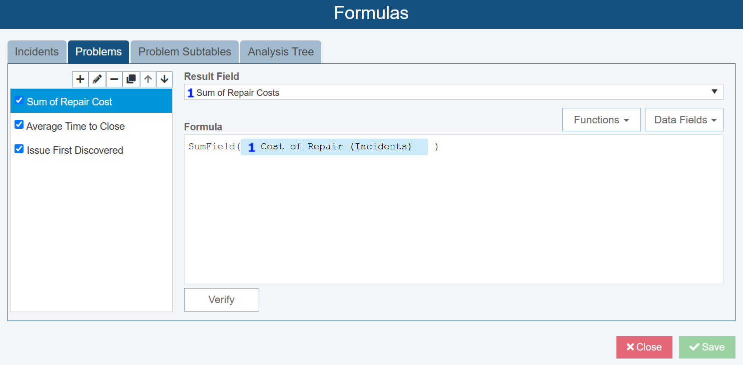 Associated Incidents Formula screenshot