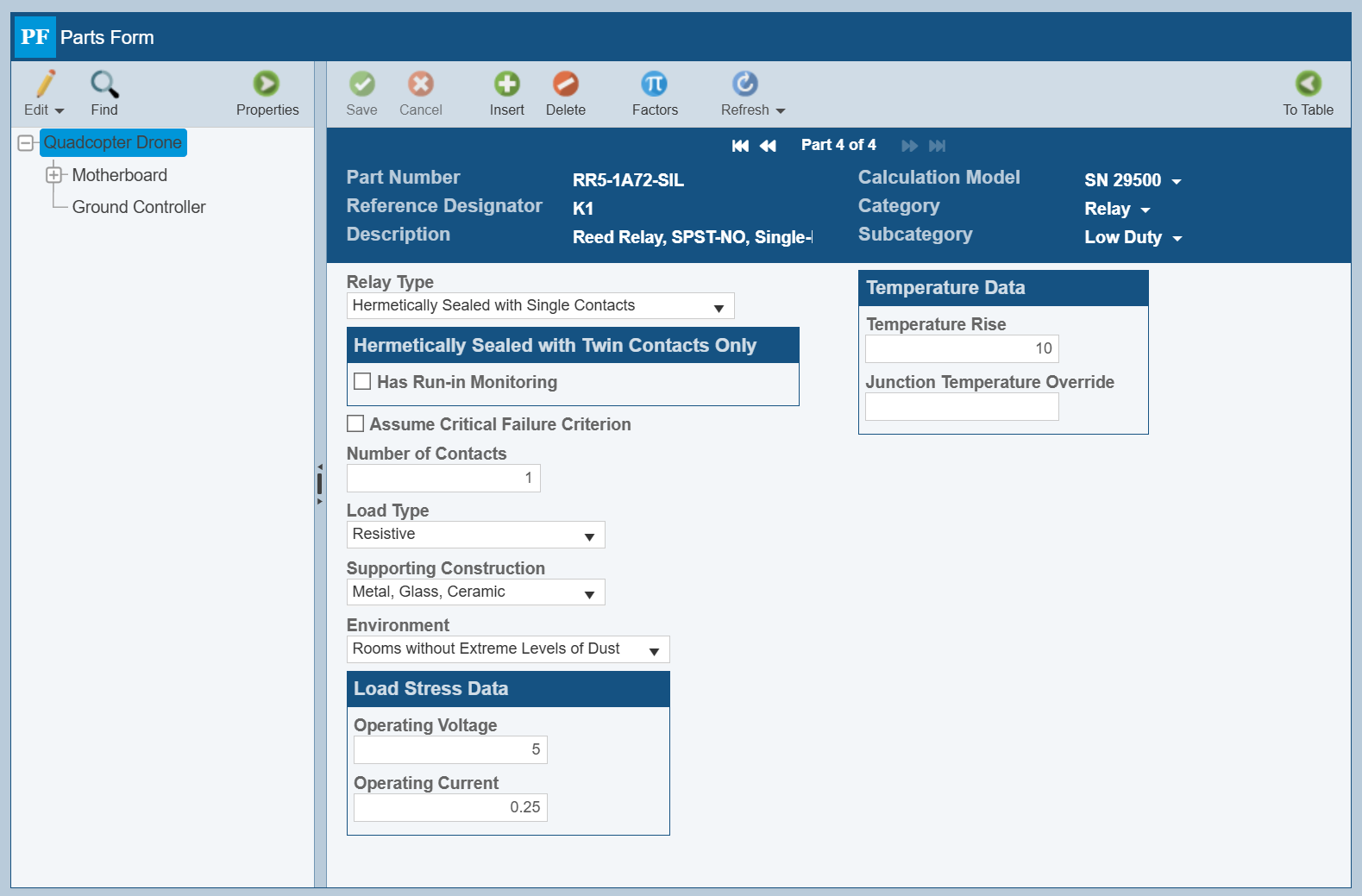 SN 29500 in Relyence screenshot