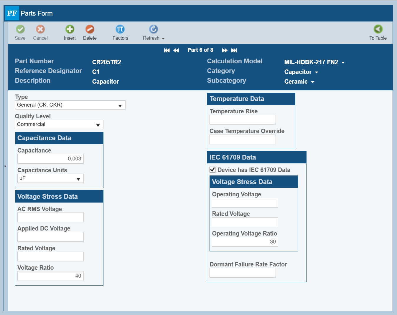 IEC Data on Parts Form
