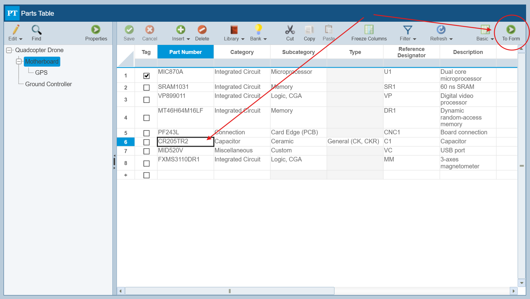To Part Form screenshot