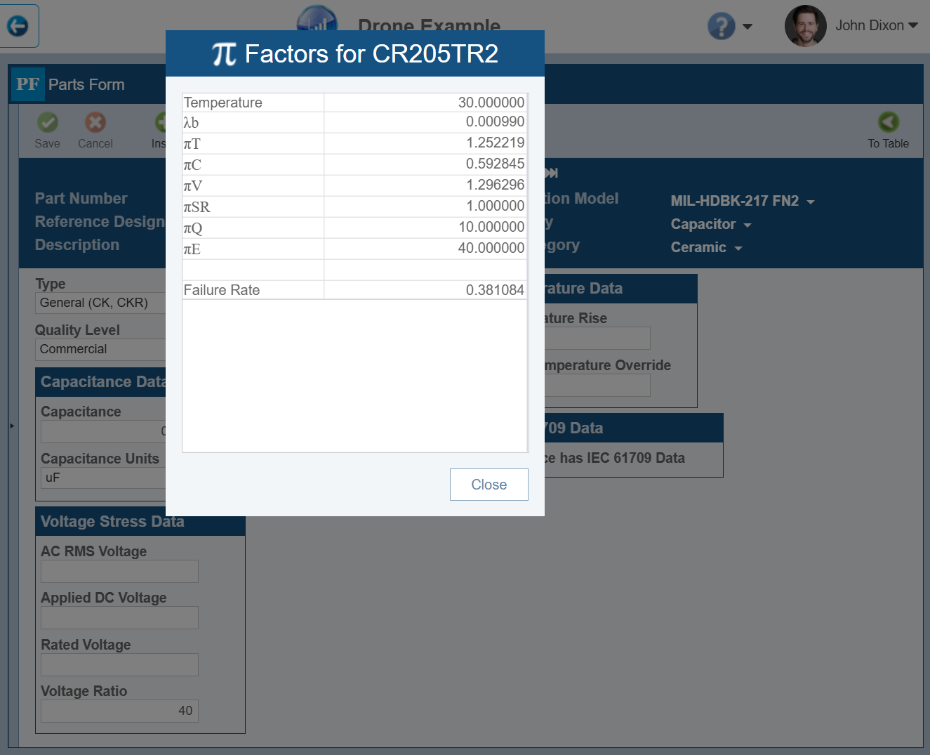 Cap base FR and Pi Factors screenshot