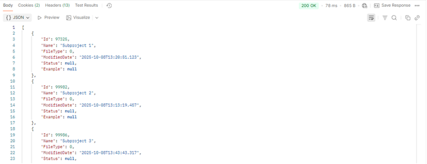 Postman Example Get Analyses Response graphic