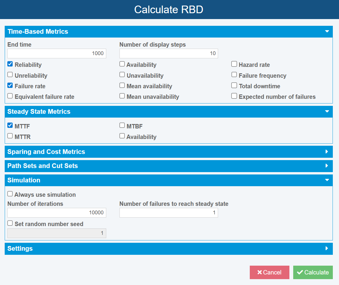 Calculate RBD dialog