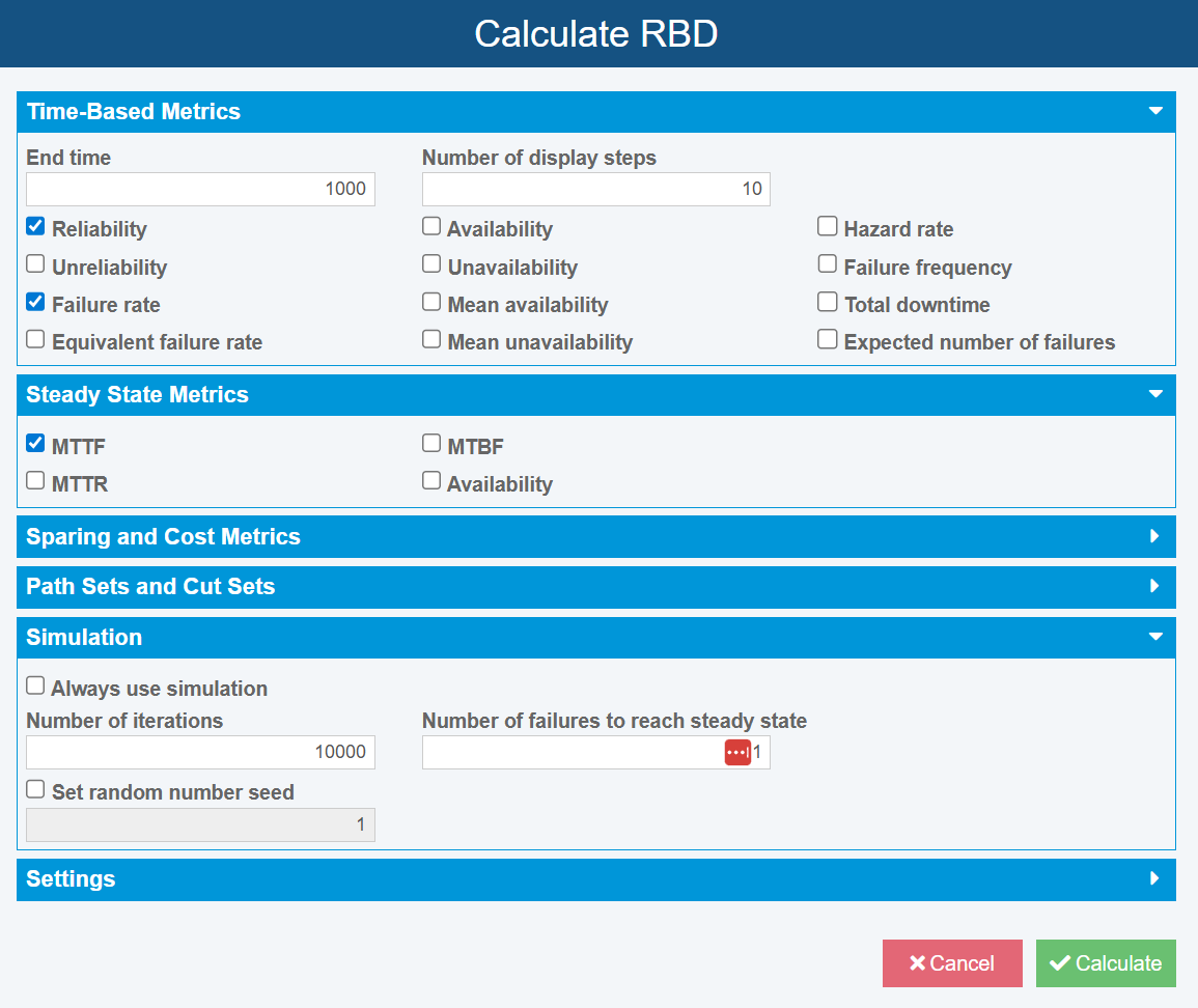Calculate RBD dialog