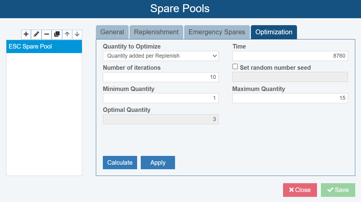 Sparing Optimization screenshot